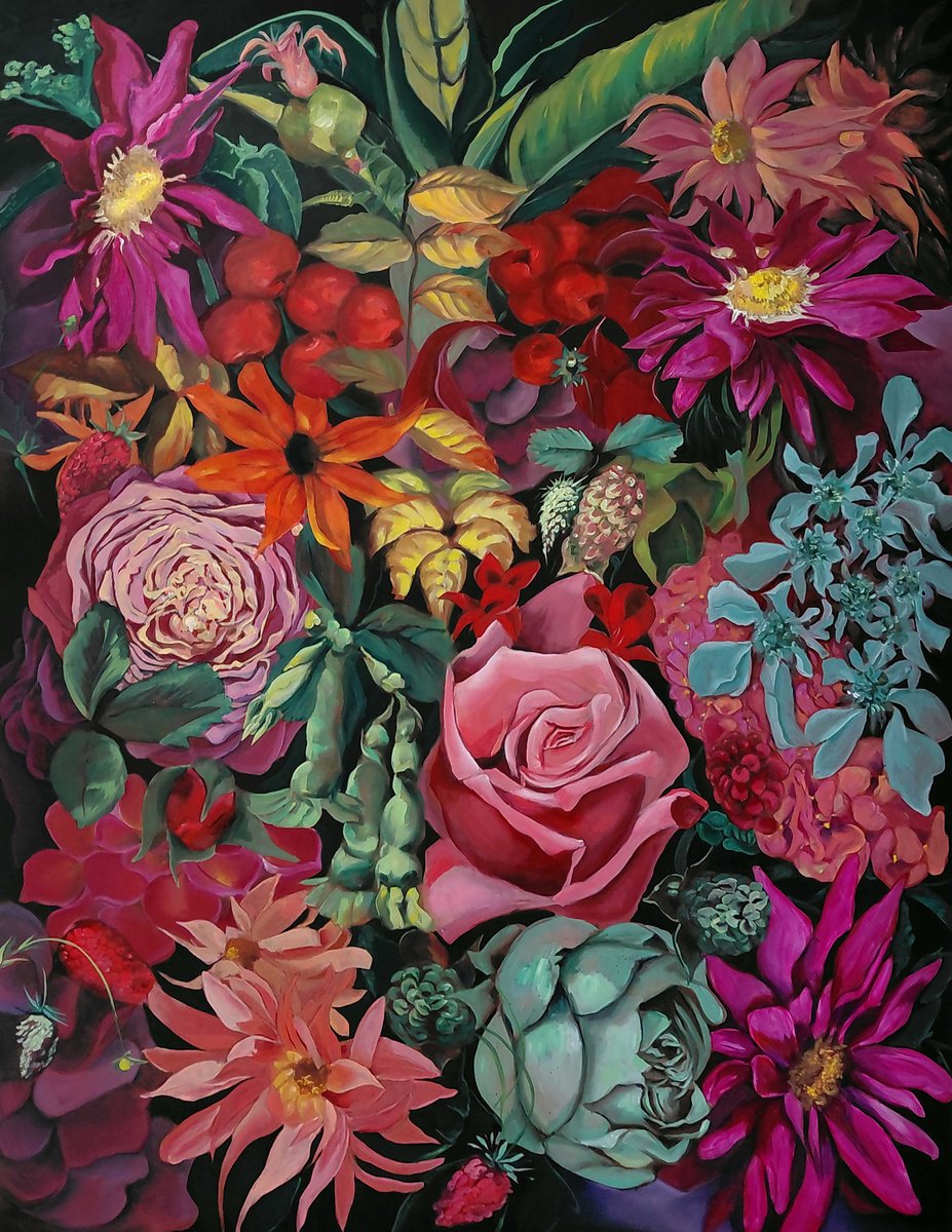 Organic Abstract Oil Painting By Karolina Franceschini, 43 X 55", When The World Dances, Original Artwork