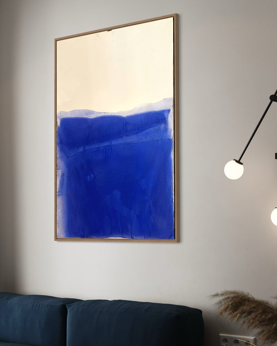 Abstract Landscape Drawing By Marilina Marchica, 28 X 39", Blue Landscape, Original Artwork