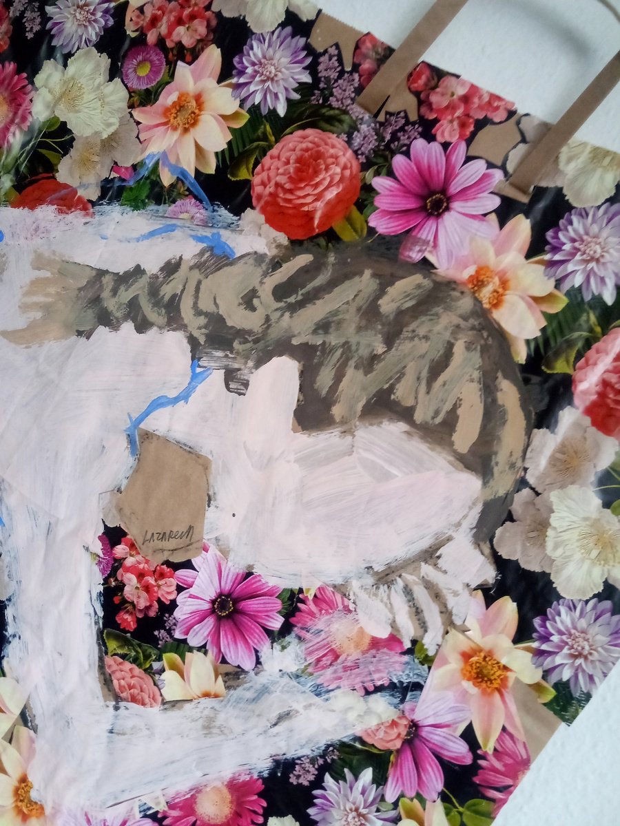 Naive Portrait Acrylic Painting By Valerie Lazareva, 42 X 22", #56/24 Girl With Cat, Original Artwork