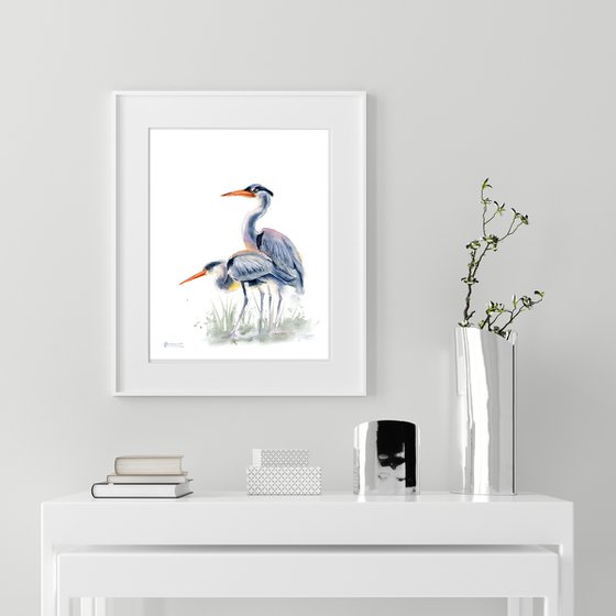 Two Herons  -  Original Watercolor Painting