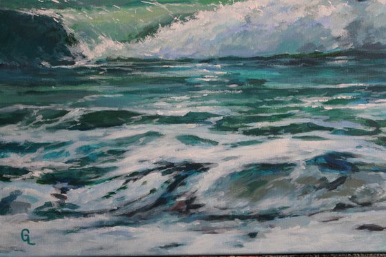 Emerald sea. Waves. ORIGINAL PAINTING. SEA. SUMMER. GIFT.