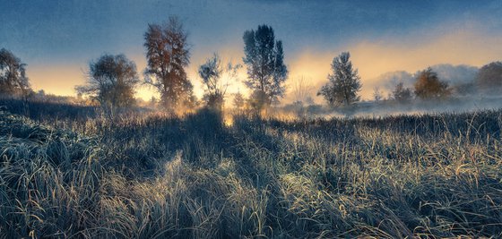 Panorama of autumn sunrise.