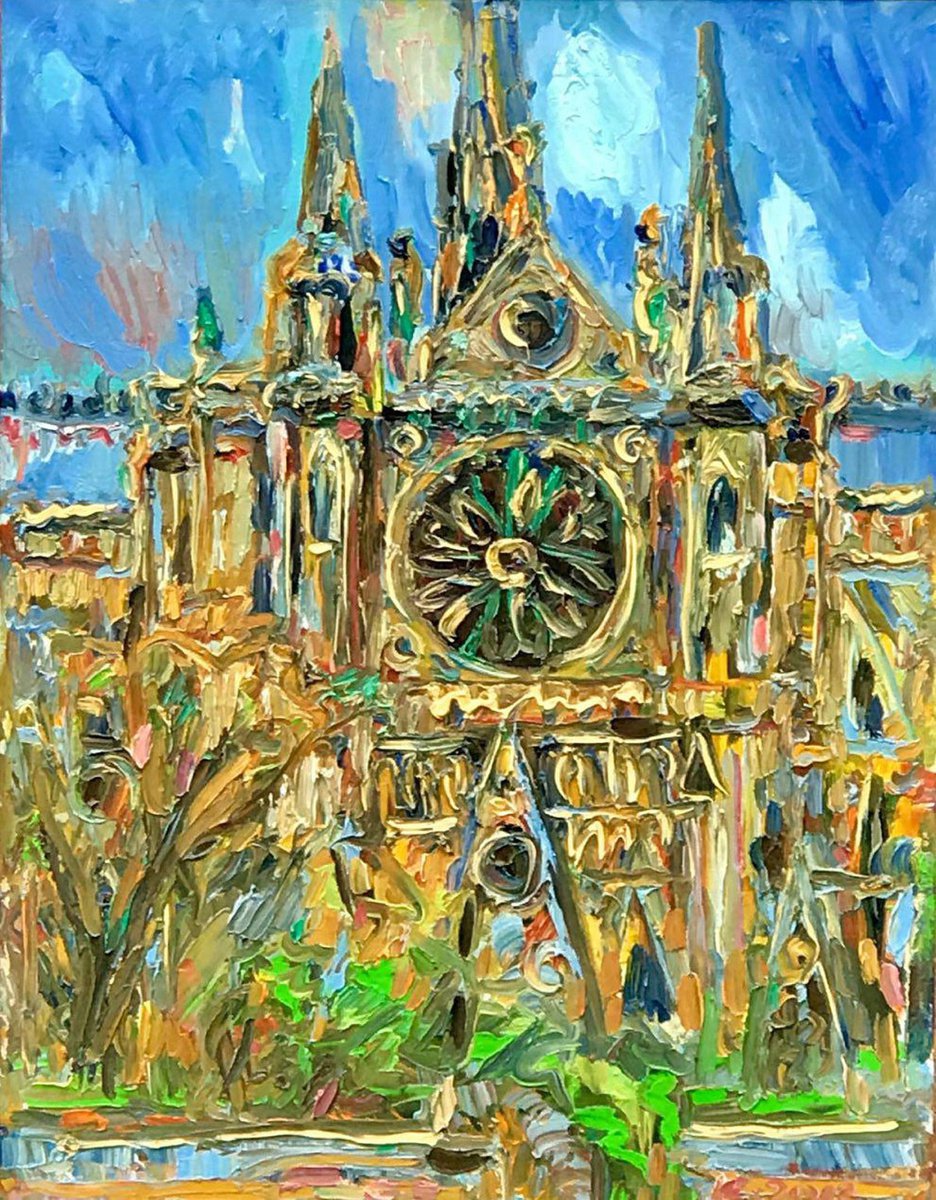 NOTRE DAME, VIEW FROM THE LATIN QUARTER - PARIS Cityscape, landscape, original oil paintin... by Karakhan