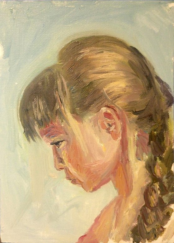 Reading girl. Portrait.  - original oil painting.