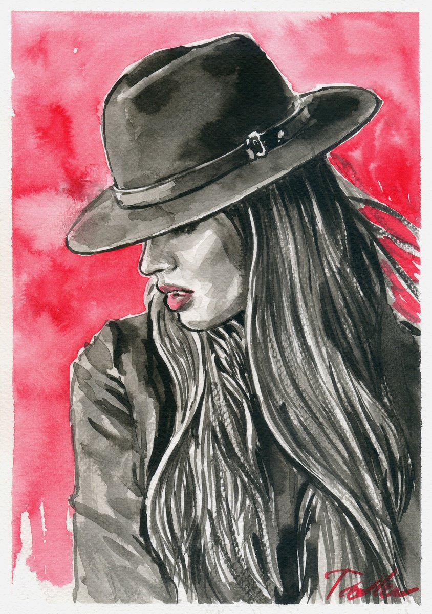 Urban And Pop Portrait Ink Drawing By Tashe, 8 X 12", Lonely Heart, Original Artwork