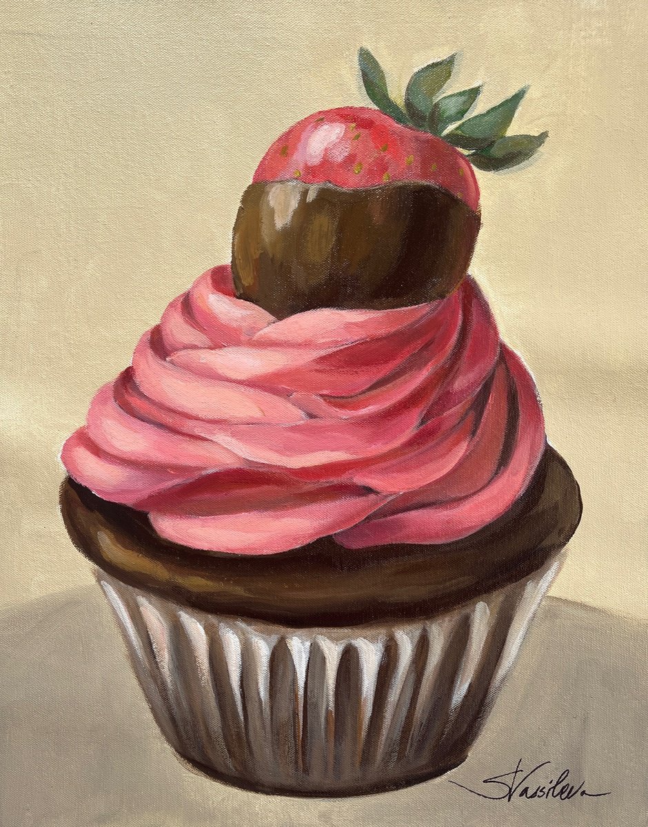  Strawberry Cupcake By Silvia Vassileva, 16 X 20, Artwork For Sale On Artfinder