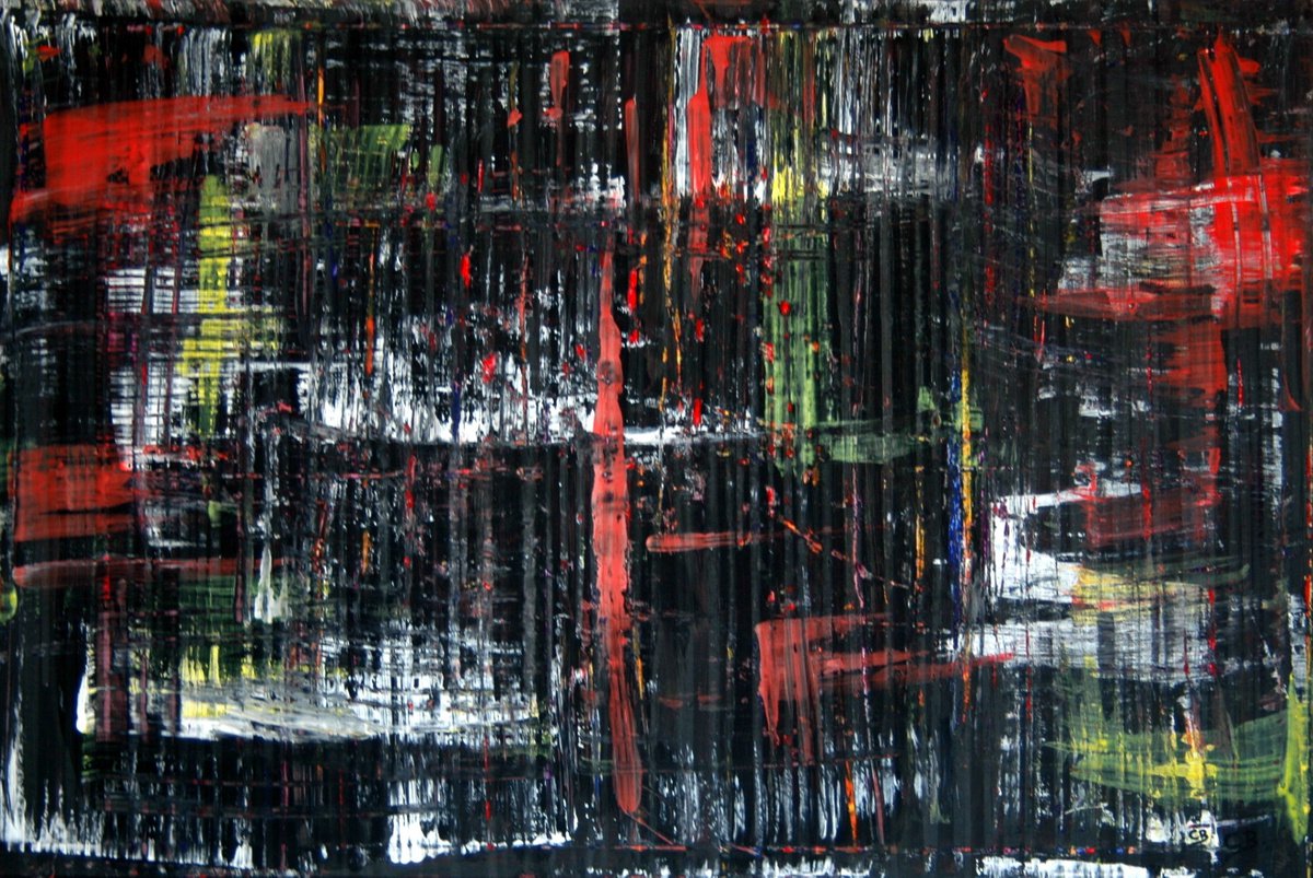 Abstract Acrylic Painting By Cb., 47 X 31, Cb Abstract Red, Original Artwork