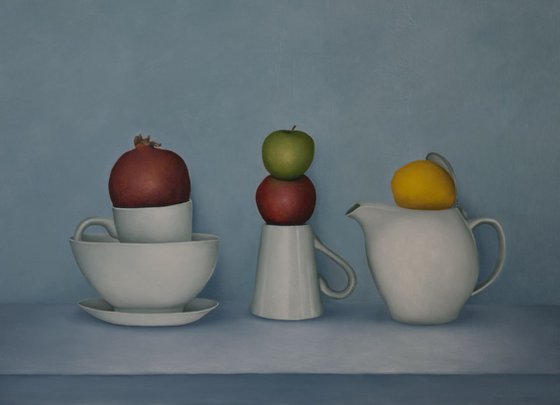 Still life with tea and fruit