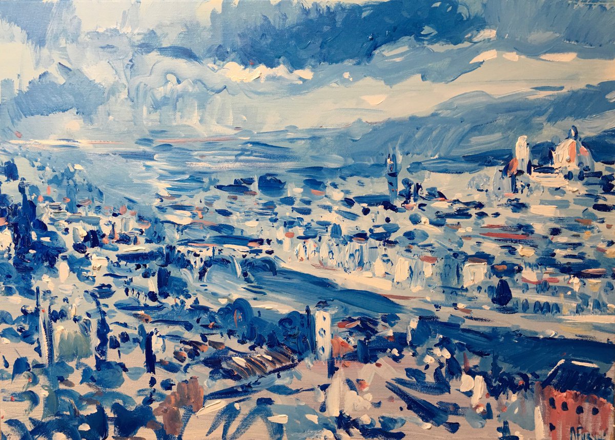 Impressionistic Landscape Acrylic Painting By Altin Furxhi, 28 X 20, Florence Snow., Original Artwork