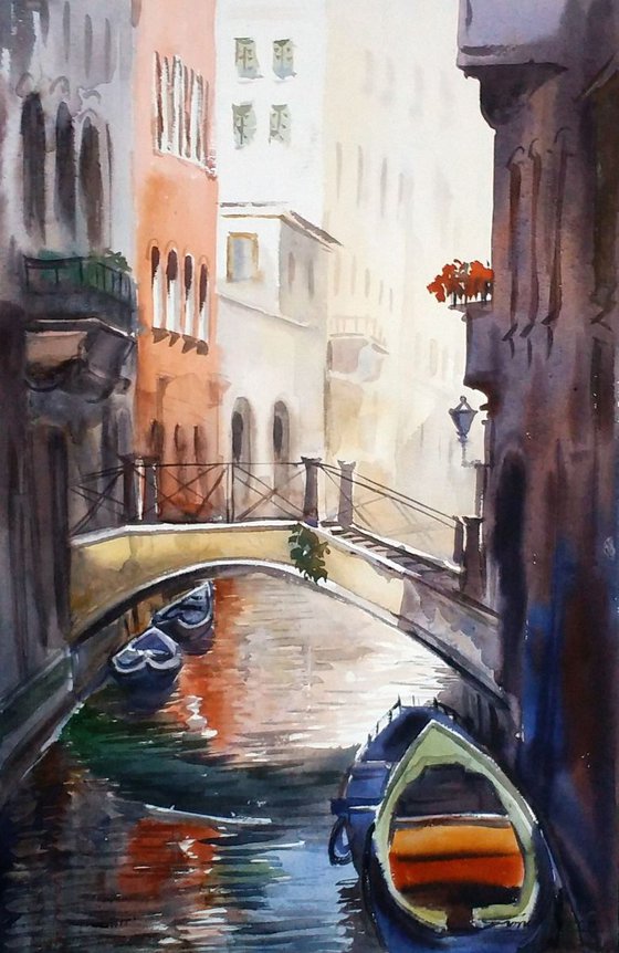 Venice Canals at Morning - Watercolor Painting