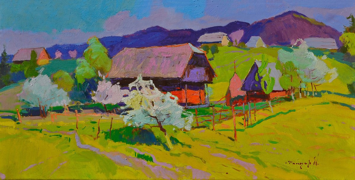 Blossoms Beneath The Thatched Roof By Alexander Shandor, 31 X 16, Artwork For Sale On Artfinder
