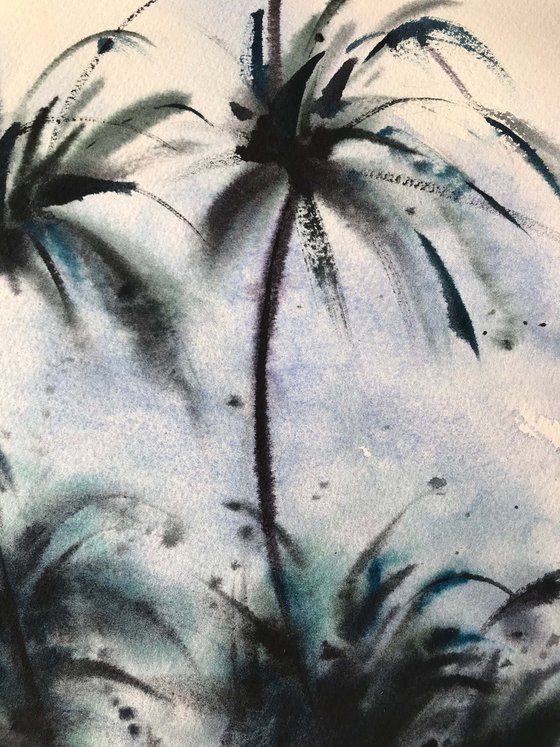 Palm trees on the beach 2. one of a kind. original painting. gift.