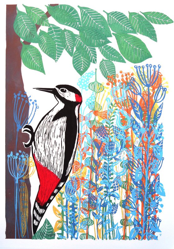 Woodpecker and Flowers