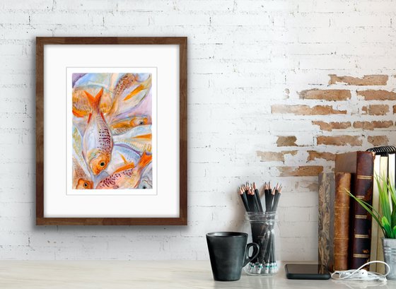 Fishes watercolor painting - Animal wall art - Gift idea for him