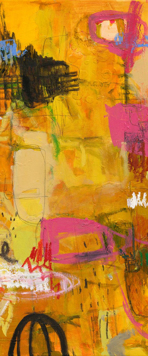 "The sun trail" - Abstract yellow painting for living room. by Jenny Furman