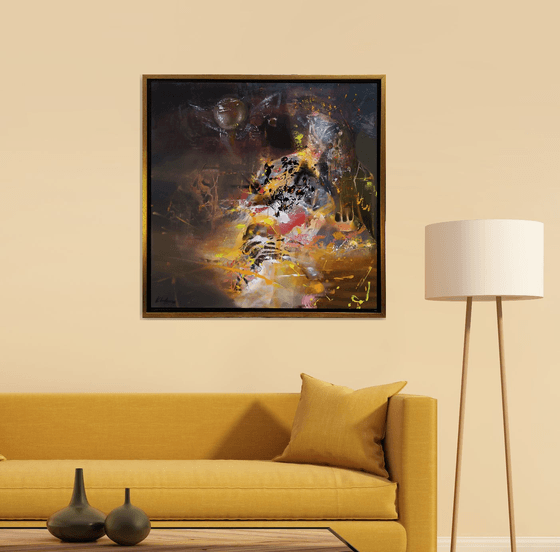 Large framed abstract enigmatic The collector of autumn leaves master O Kloska