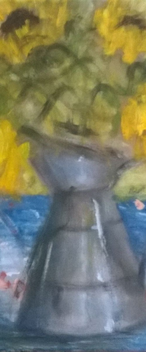 Sunflowers in a Metal Jug by Jack Bagley