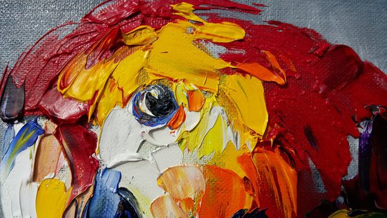 Сolored parrot -  bird, parrot, painting on canvas, gift, parrots art, art bird, animals oil painting,  palette knife