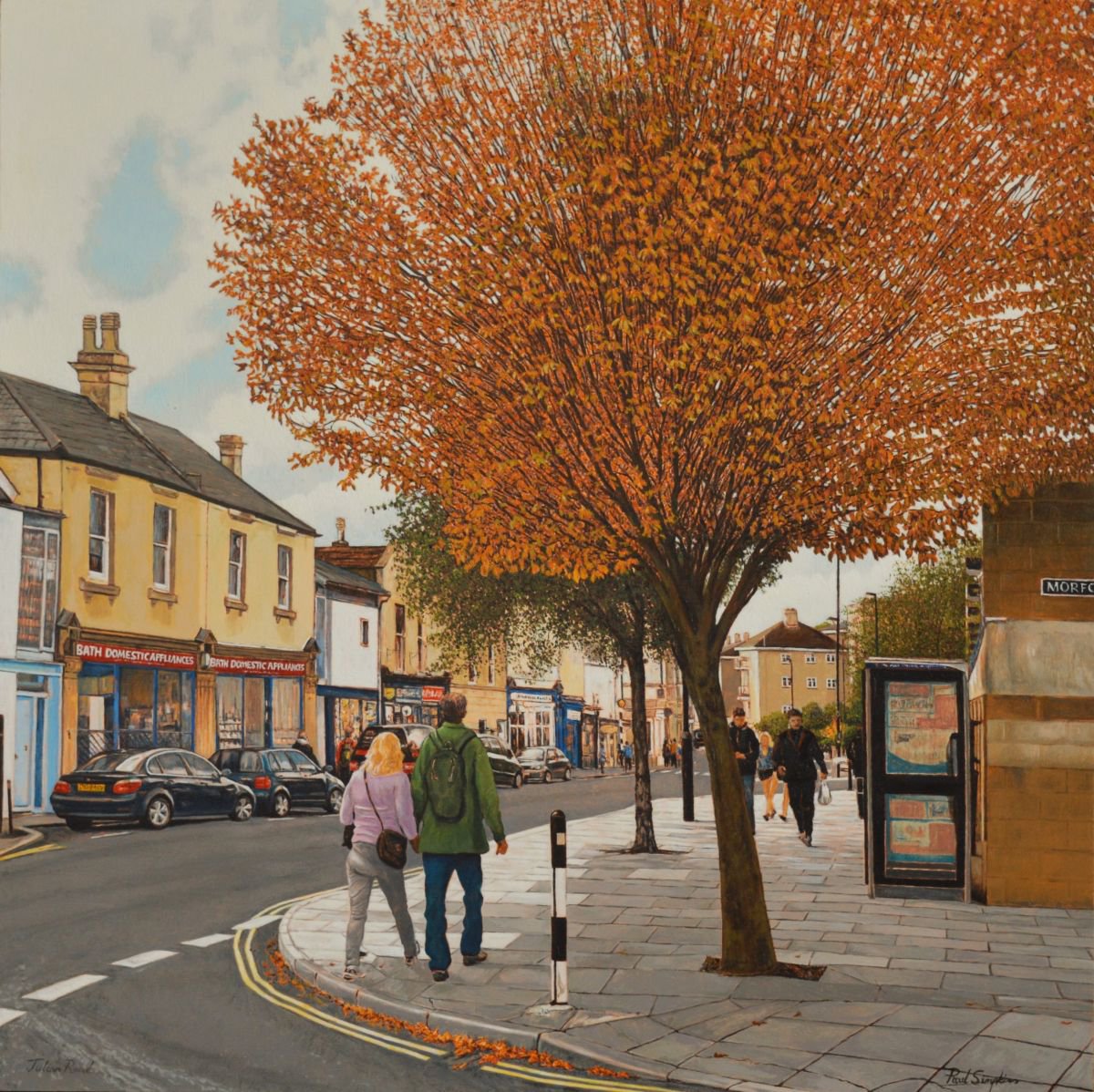 Photorealistic Cityscapes Oil Painting By Paul Simpkins, 19 X 19", Julian Road, Bath, Original Artwork