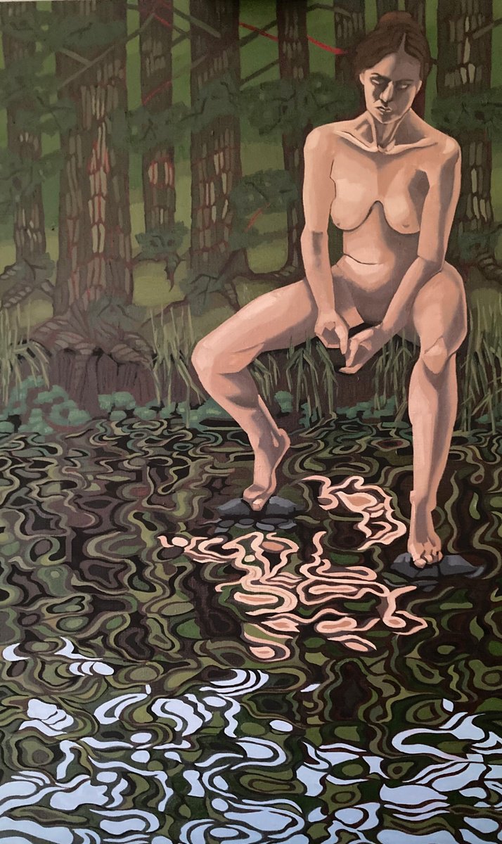 Expressive Landscape Oil Painting By Tarja Laine, 24 X 39", I Am A Tree, Original Artwork