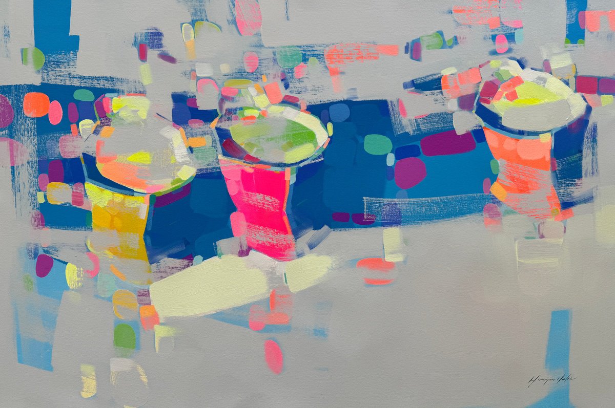 Impressionistic Landscape Oil Painting By Vahe Yeremyan, 43 X 29", Harbor, Original Artwork