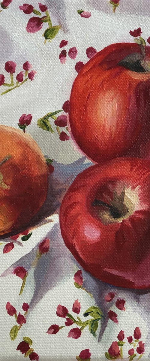 Apples on a floral background by Olena Levchii