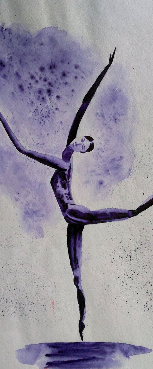 dancer original impressionistic watercolor painting " Dance in violet cloud" by Halyna Kirichenko
