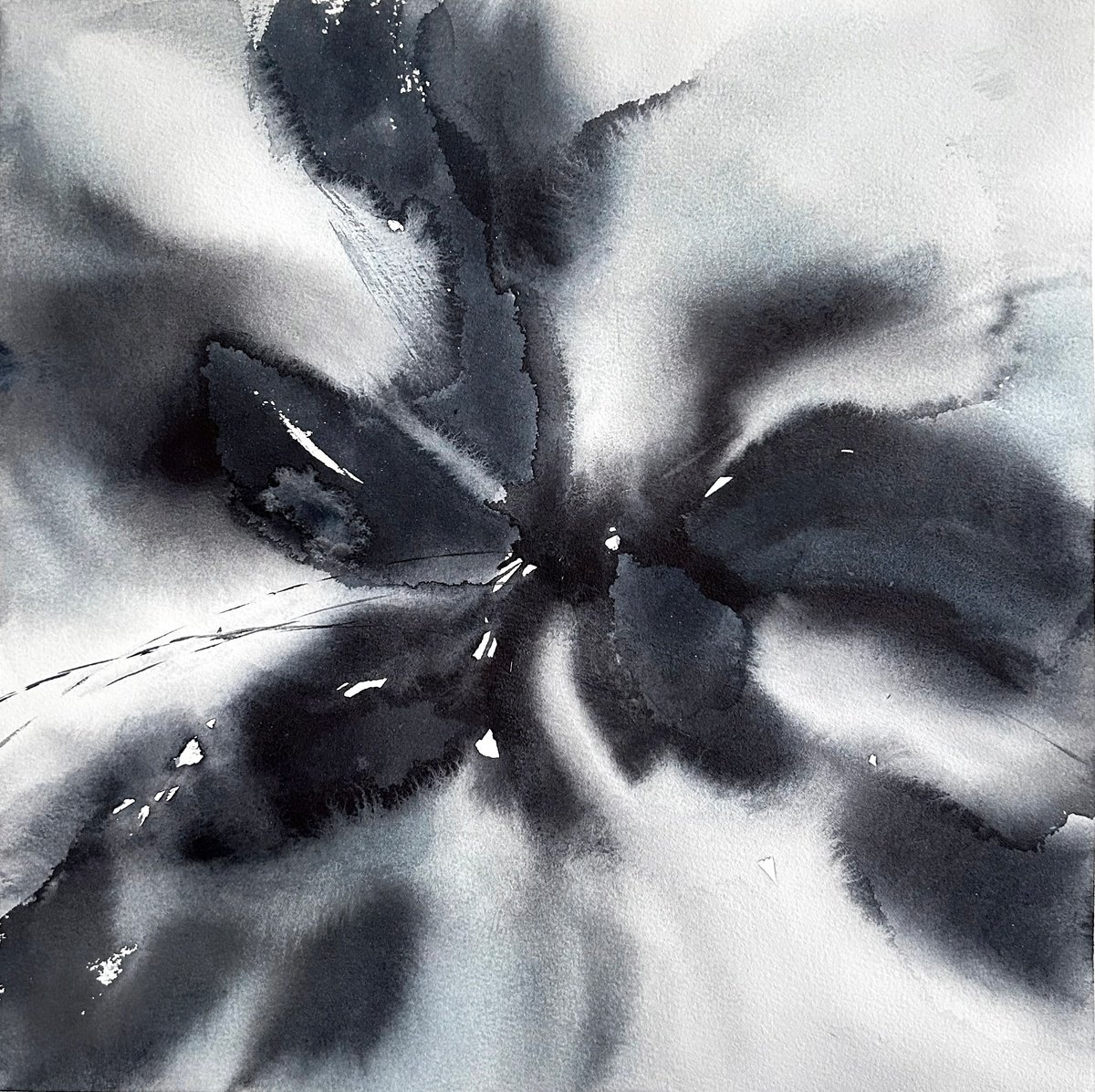 Black abstract flower by Olga Grigo