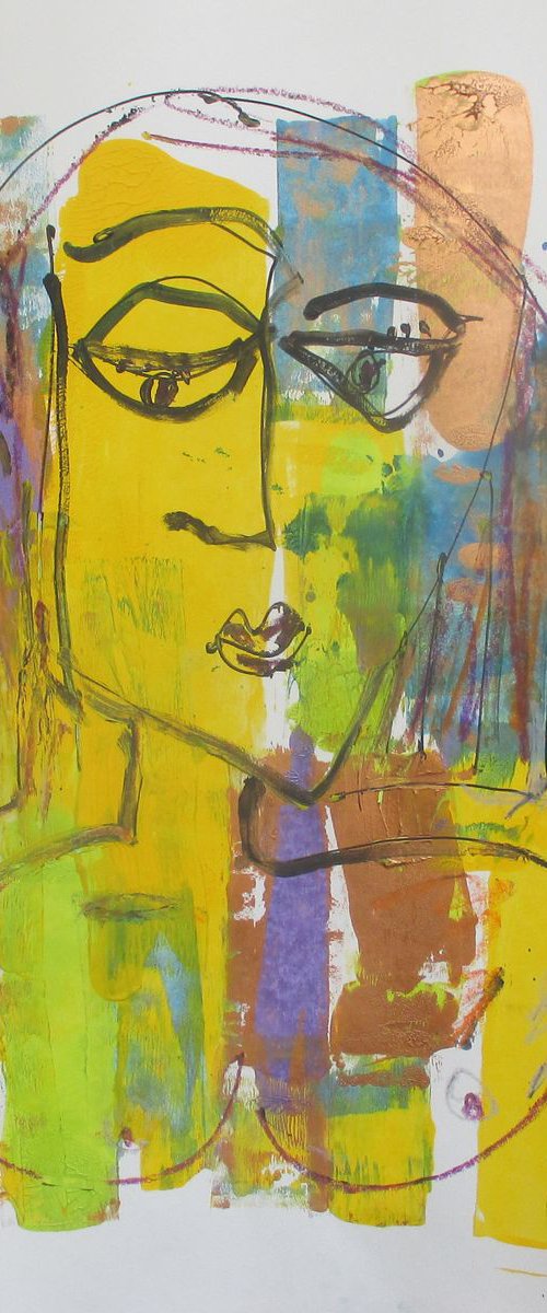 yellow expressiv girl - drawing  acryl on paper 25 x 20 inch by Sonja Zeltner-Müller
