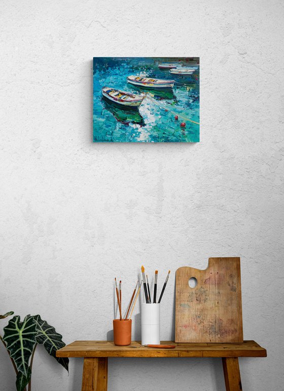 Boats  - Original impasto oil painting