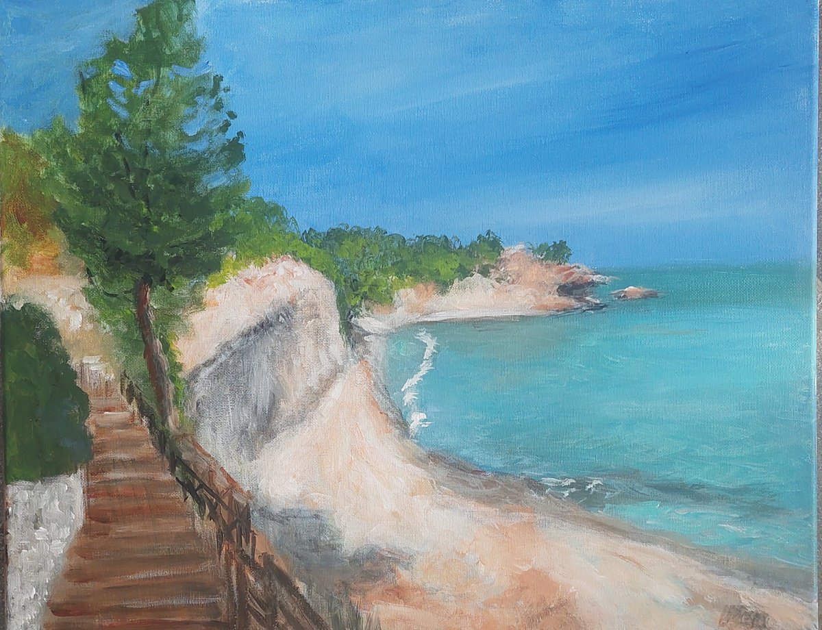 Impressionistic Landscape Acrylic Painting By Els Driesen, 20 X 16, Seascape Of Benissa, Original Artwork