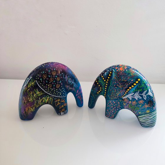 Pair of pop art elephant sculptures