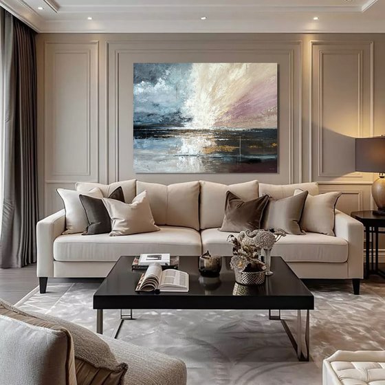 Radiant Divide – Blue Pink Abstract Landscape