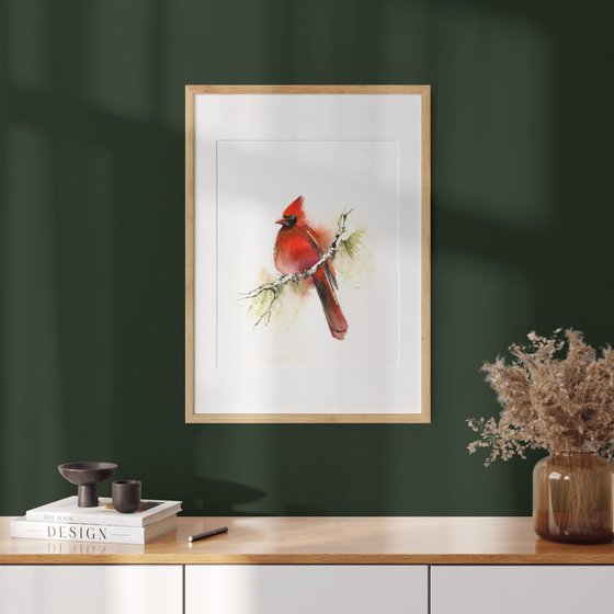 Northern Cardinal Bird Watercolor Painting