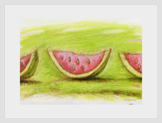 Watermelons On Green Background