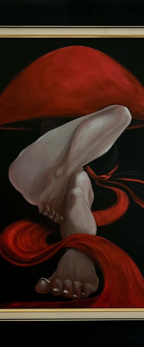 Nude in a red hat by Ta Byrne