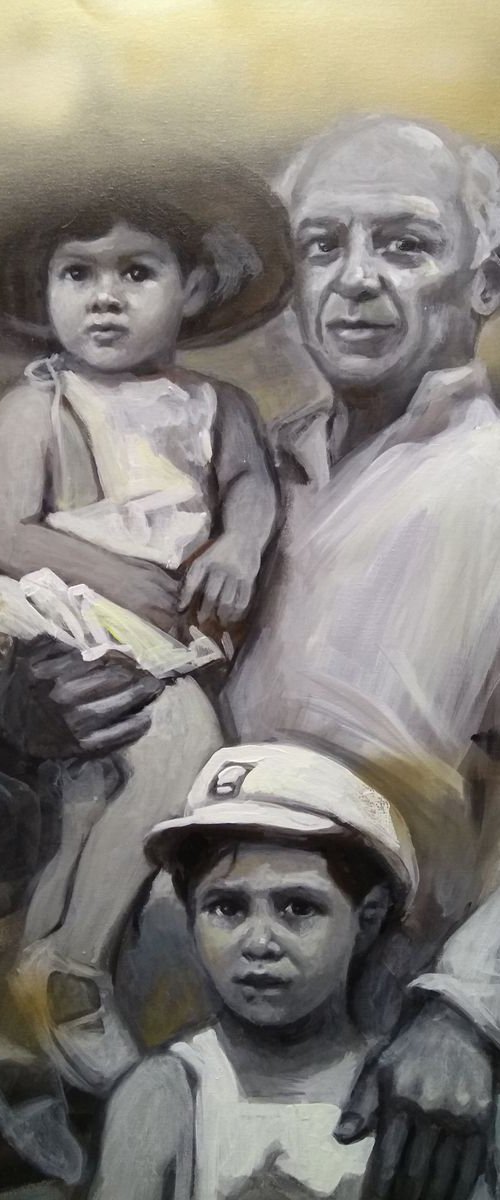 The portrait of Pablo Picasso with his kids by HELINDA (Olga Müller)