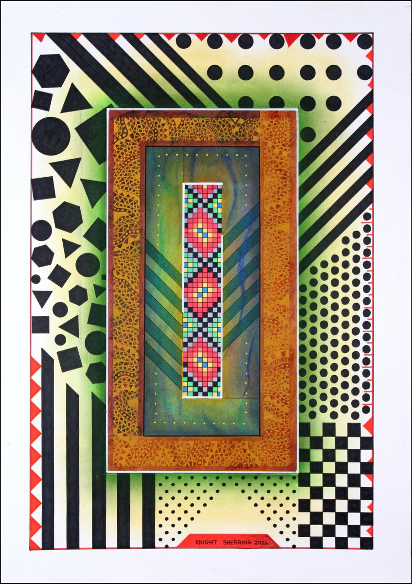 Geometric Abstract Ink Drawing By Knight Sherring, 22 X 30", In The Shade., Original Artwork