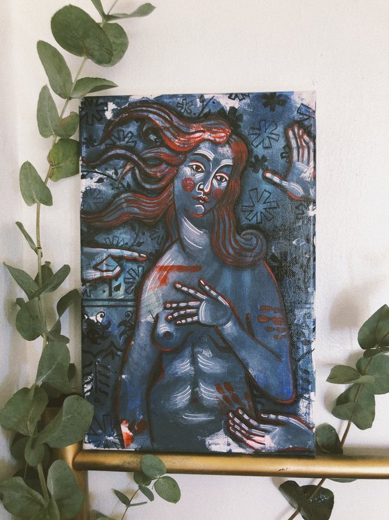 “CITY OF MARY” SMALL BLUE PAINTING ABOUT UKRAINE
