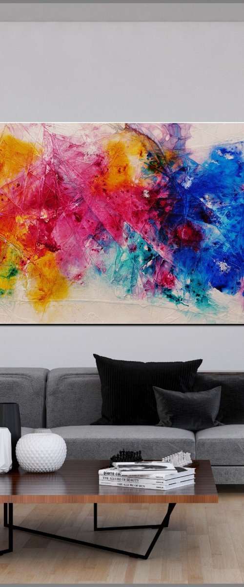 Washed Colour 270cm x 120cm Colourful Textured Abstract Art by Franko