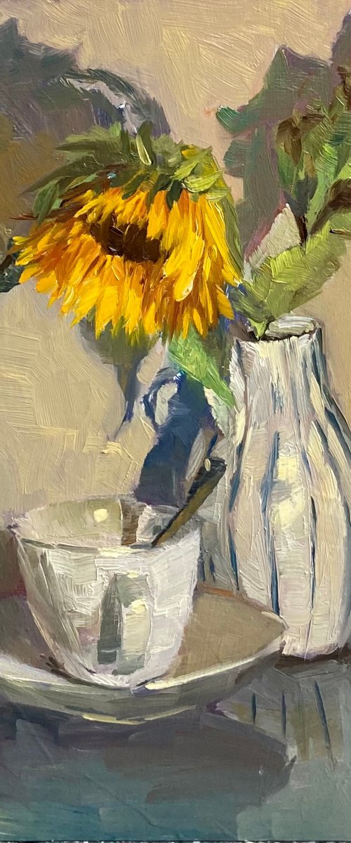 Sunflowers and a teacup by Nithya Swaminathan