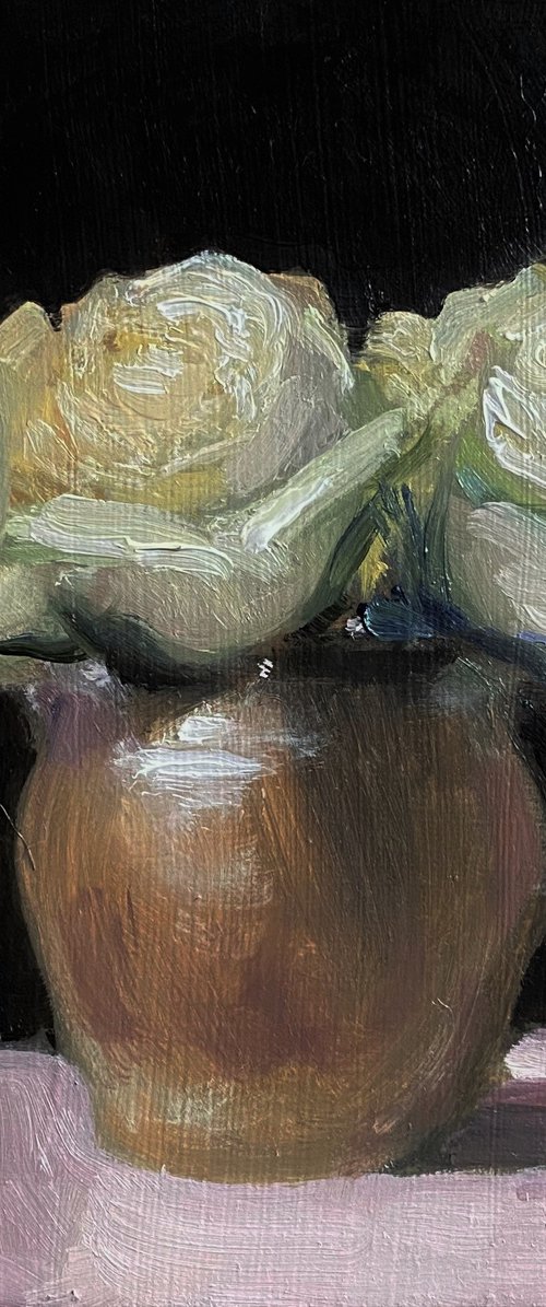 Original Oil Painting Still Life White Roses in a Vintage Cream Jug. by Jackie Smith