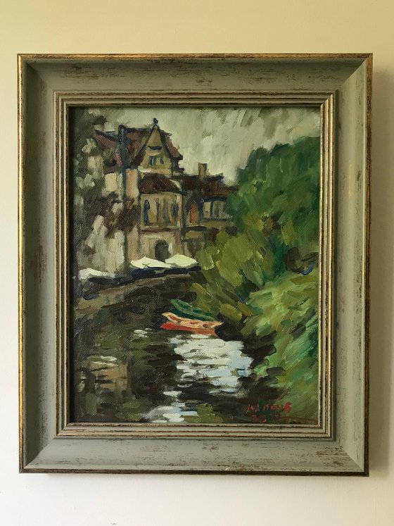 Original Oil Painting Wall Art Signed unframed Hand Made Jixiang Dong Canvas 25cm × 20cm Cityscape Riverside Oxford Small Impressionism Impasto