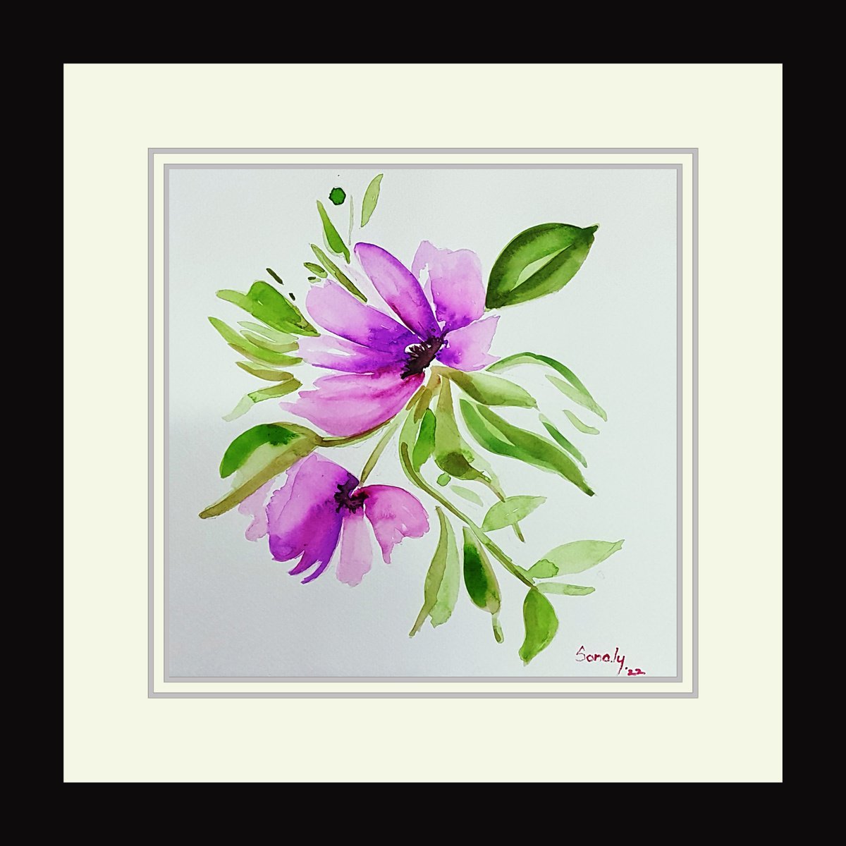 Photorealistic Botanical Watercolour By Sonaly Gandhi, 11 X 11", Flowers 1, Original Artwork