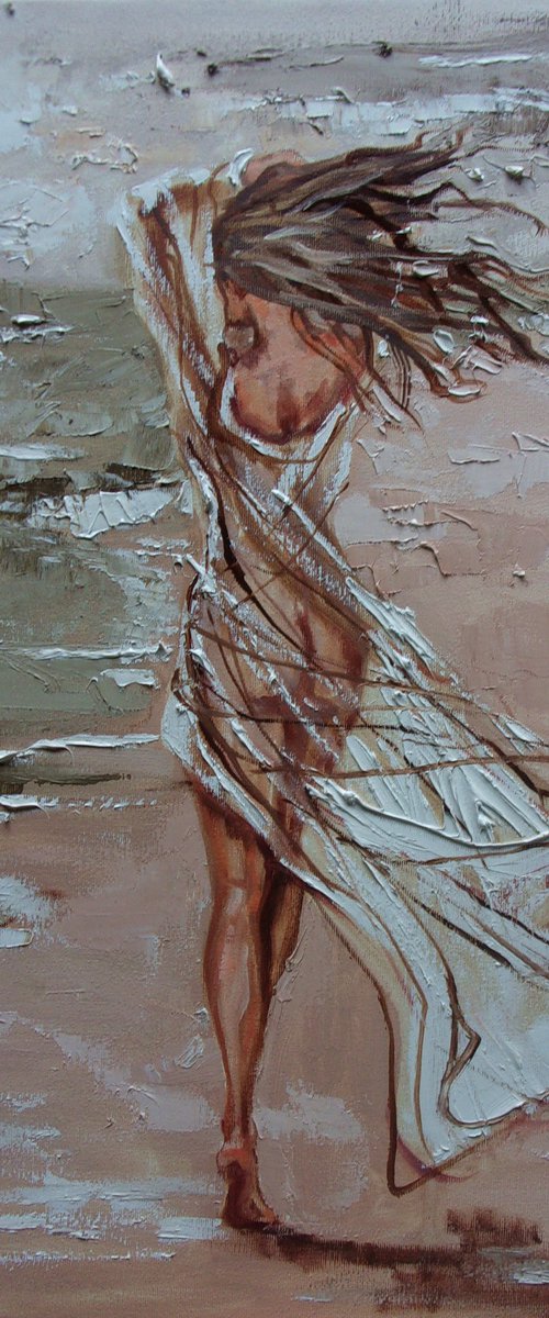 " SUMMER DREAM " SUN SKY SEA SAND liGHt  ORIGINAL OIL PAINTING, GIFT, PALETTE KNIFE by Monika Luniak