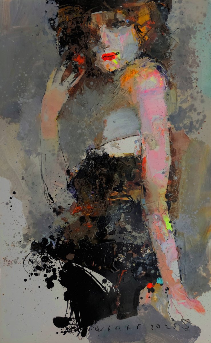 Expressive Portrait Oil Painting By Victor Sheleg, 15 X 25", Lady Fixing Her Hair, Original Artwork