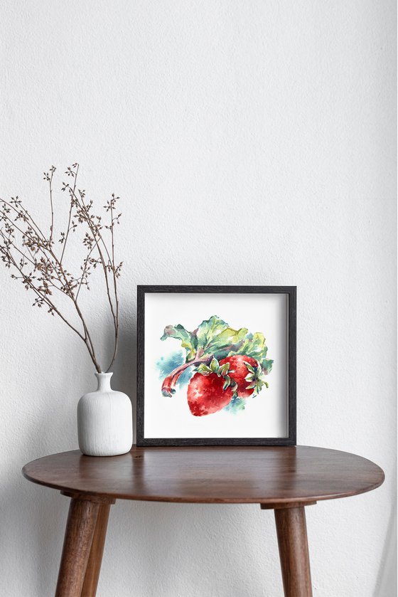 "Strawberry and rhubarb" from the series of watercolor illustrations "Berries"