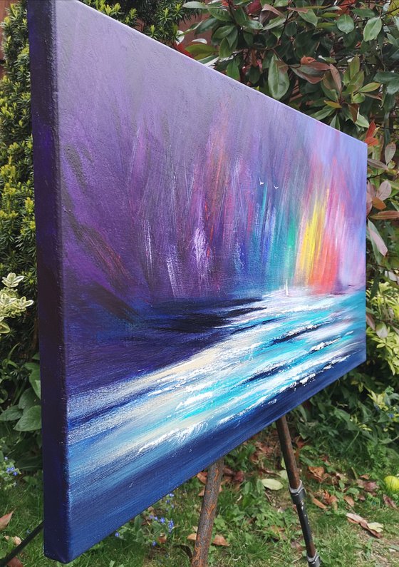 "Chasing Rainbows" - Cornish Seascape, Art, Skyscape