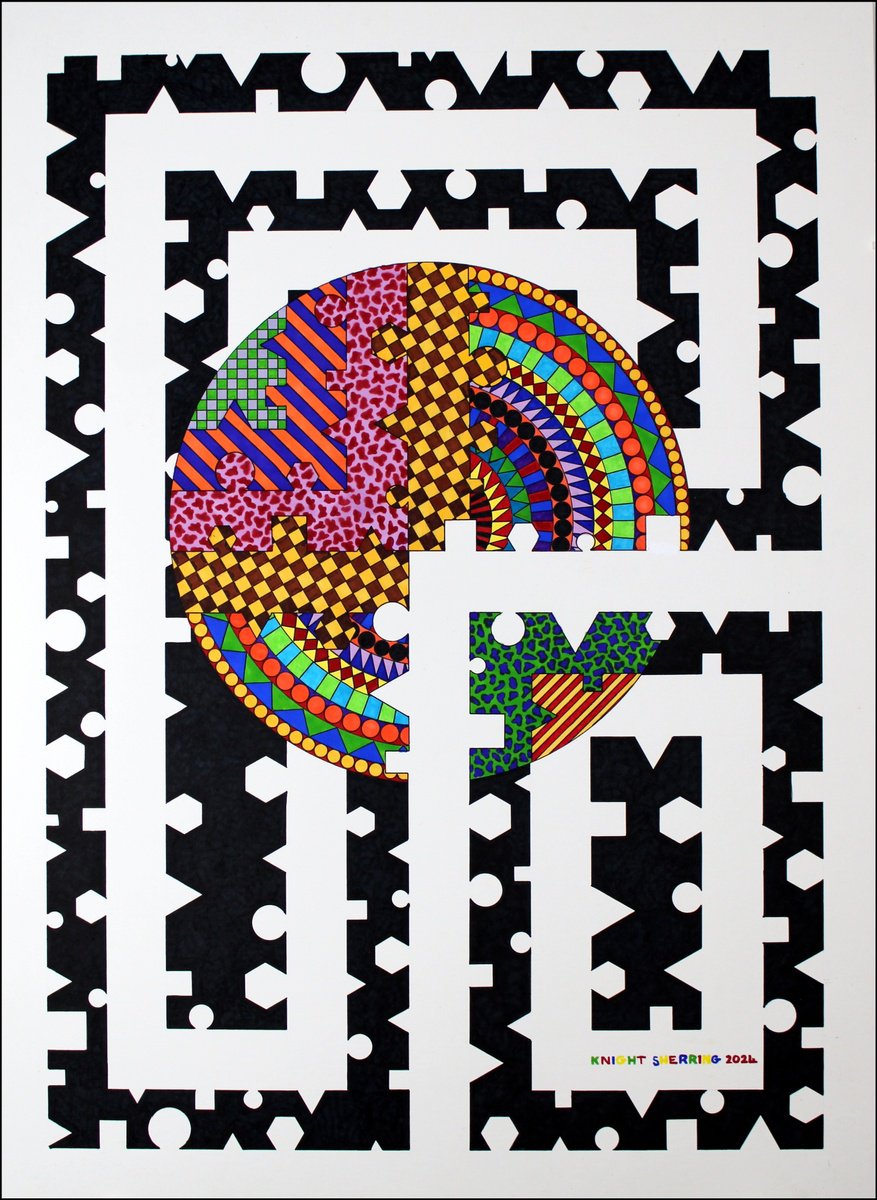 Abstract Ink Drawing By Knight Sherring, 22 X 30", Abstraction Meets Pattern., Original Artwork