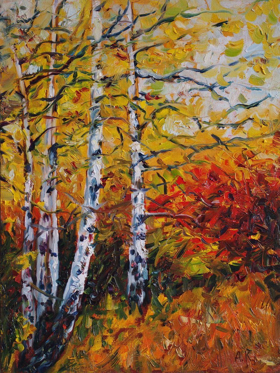 Impressionistic Landscape Oil Painting By Alfia Koral, 12 X 16, ?olors Of Fall, Original Artwork